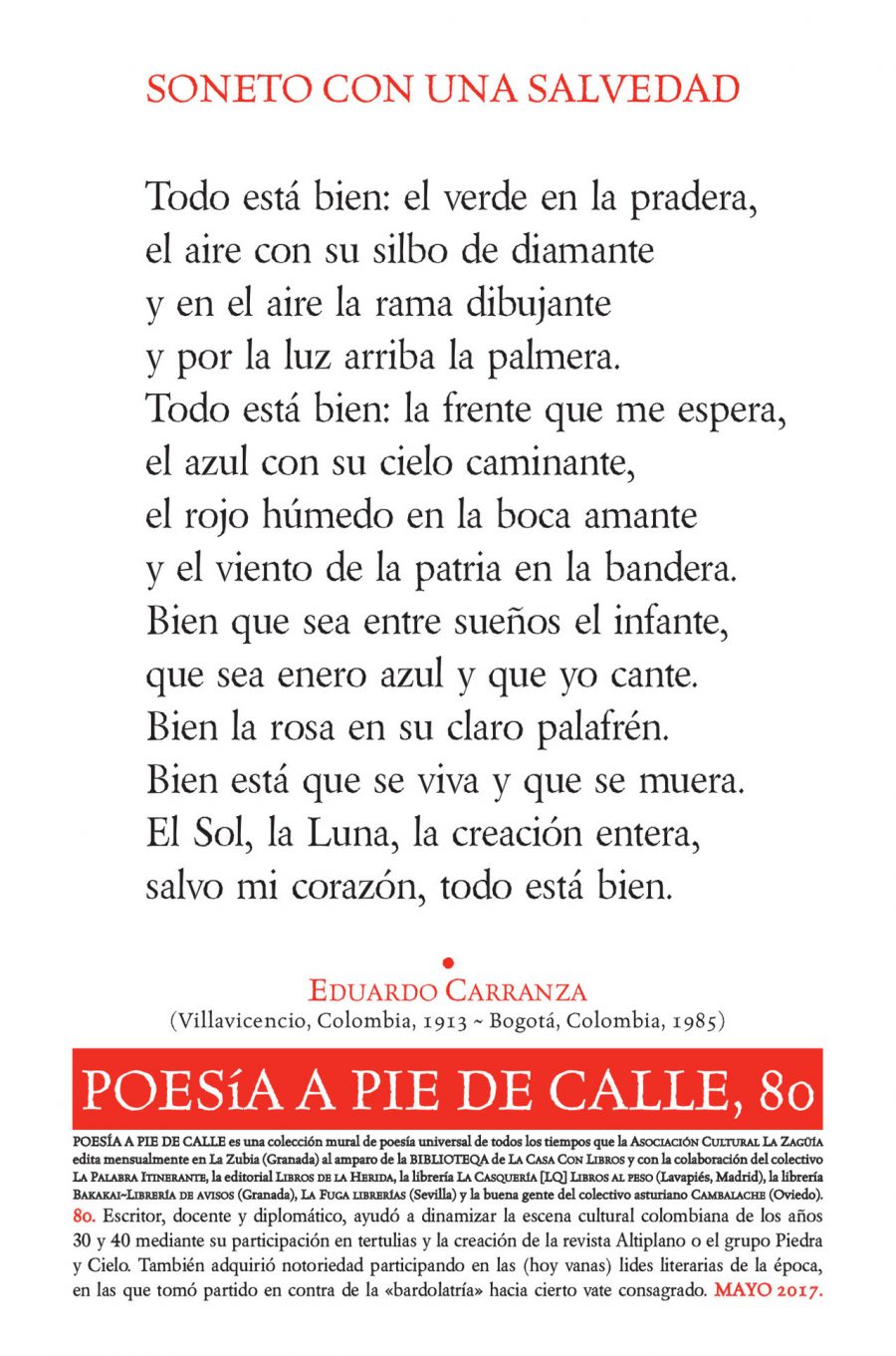 POESÍA A PIE DE CALLE, 80: “SONETO CON UNA SALVEDAD”, DE EDUARDO CARRANZA