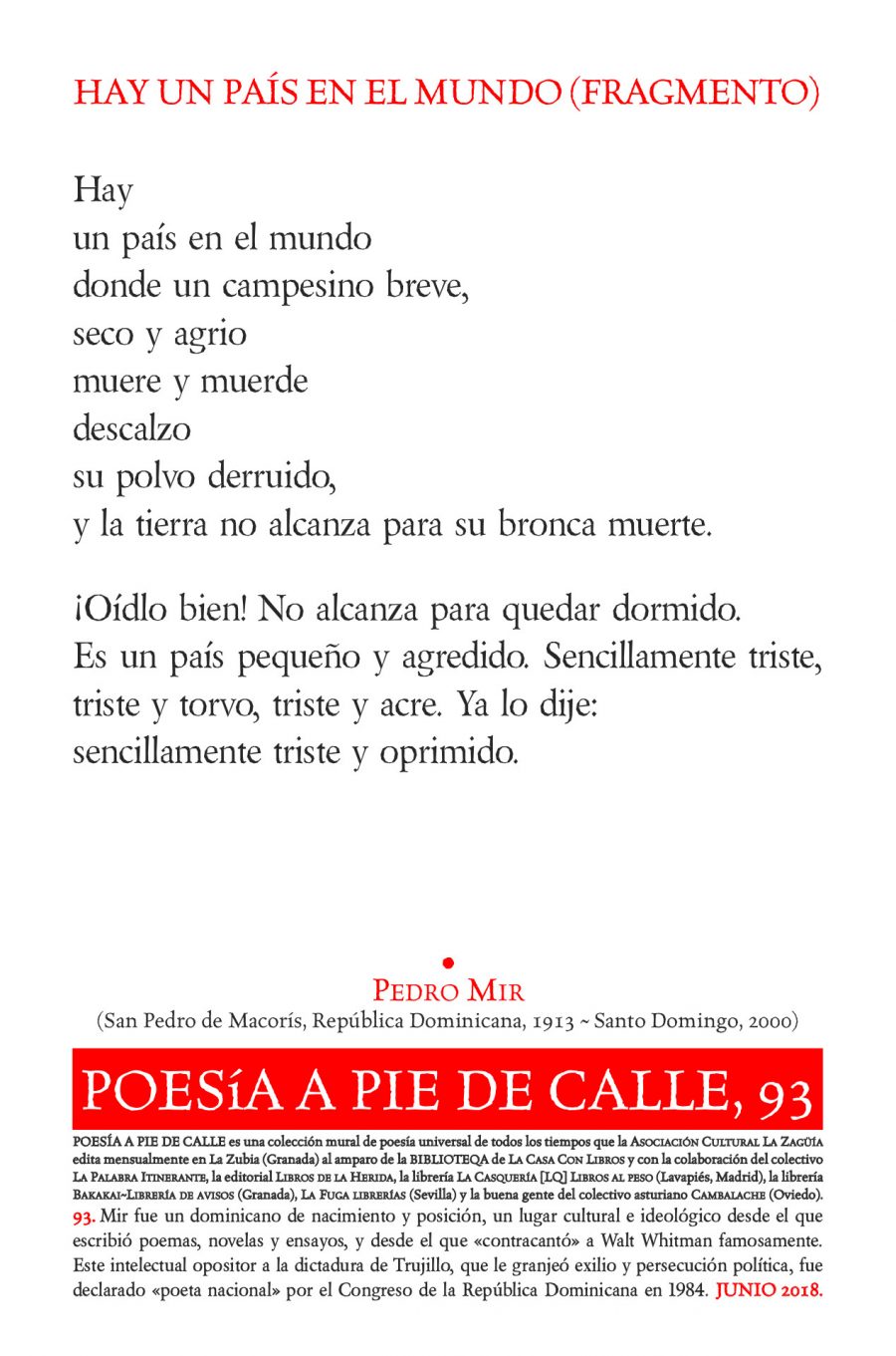 POESÍA A PIE DE CALLE, 93: HAY UN PAÍS EN EL MUNDO (FRAGMENTO), DE PEDRO MIR